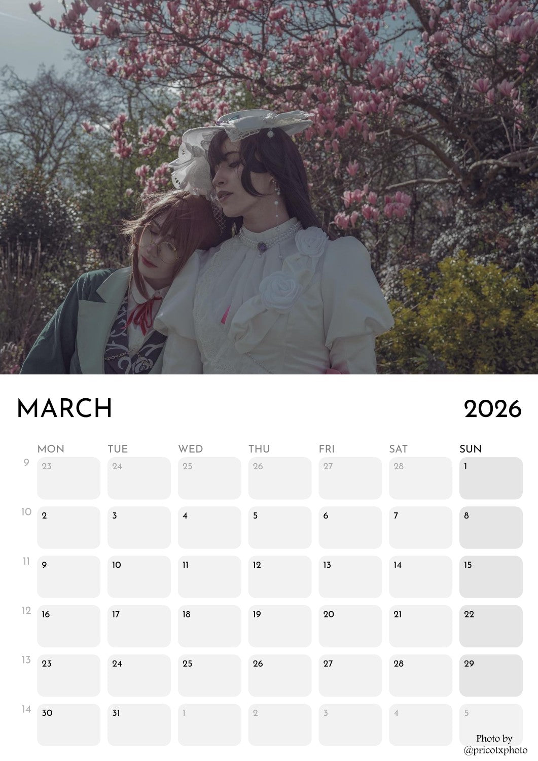 Froziina Calendar 2026 (Europe & rest of the world)